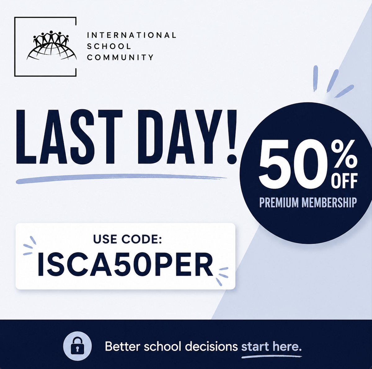 IS_Community's tweet photo. 🚨 LAST DAY! 🚨

Get 50% OFF ISC Premium Membership — ends tonight.

Join 34,000+ int'l educators and unlock:
✔ 54,000+ real school reviews
✔ Better decisions, less guesswork
✔ Full access to Isca (ISC’s new chatbot)

👉 Use code ISCA50PER for 50% off:

https://t.co/FvjOSrTbjF https://t.co/3qIrHjNZqz