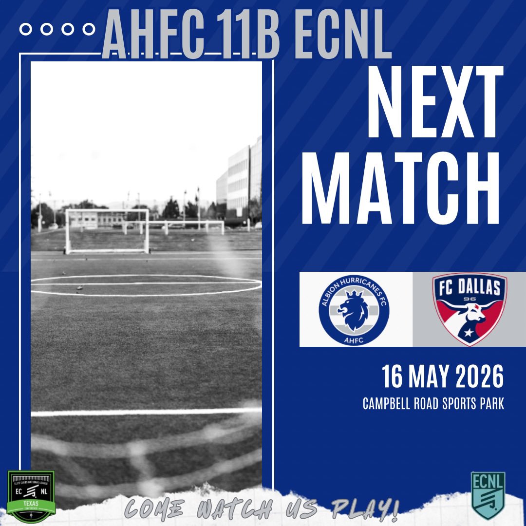 AHFC11BECNL's tweet photo. ⚽️ WEEKEND MATCH - FINAL HOME GAME ⚽️

Final match of the season coming up for your AHFC 11B ECNL boys.

A spot in the @ECNLBOYS National Playoffs is secured. Now the focus turns to playoff positioning as the regular season comes to a close.

🆚 FC Dallas Red 
📅 Sunday, May 16
🕓 11:00 AM
📍 Campbell Road Sports Park | Field 1

Come out and support the boys in our final home match of the season. 💪💙

@ahfcsoccer 

………….……………………
#ECNL #ahfcpride #ahfcsoccer #ahfcfamily