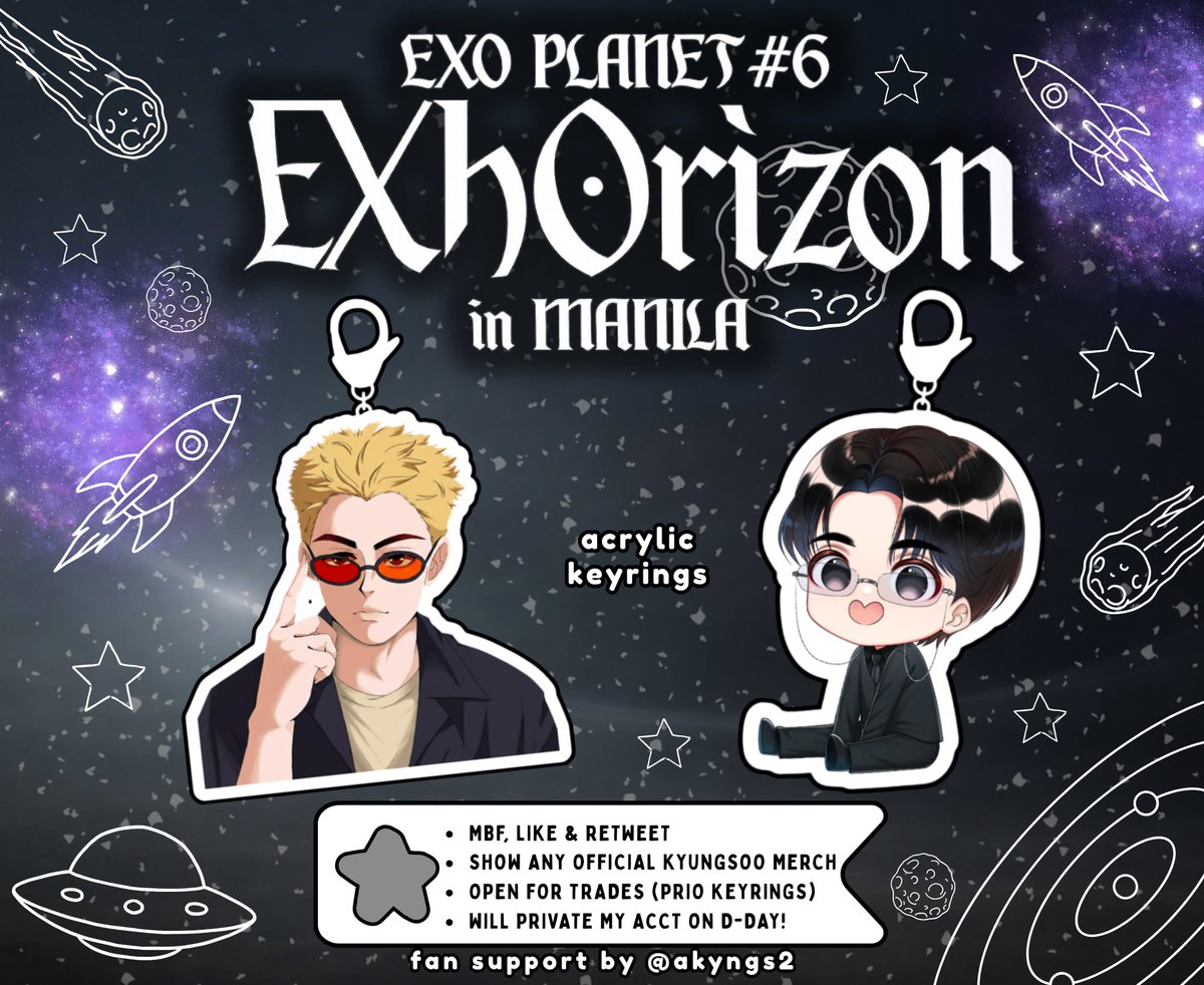 akyngs2's tweet photo. KYUNGSOO KEYRINGS FAN SUPPORT FOR EXO PLANET #6 – EXhOrizon in MANILA
pt.2

⟡ mbf, retweet &amp; like!
⟡ strictly 1:1 only
⟡ will private my account on d-day! 
⟡ time &amp; location: tba
⟡ dm for trades &amp; donations

#EXO #엑소 #weareoneEXO #EXOPLANET #EXhOrizon #EXhOrizoninMANILA https://t.co/HdMZzjijWO