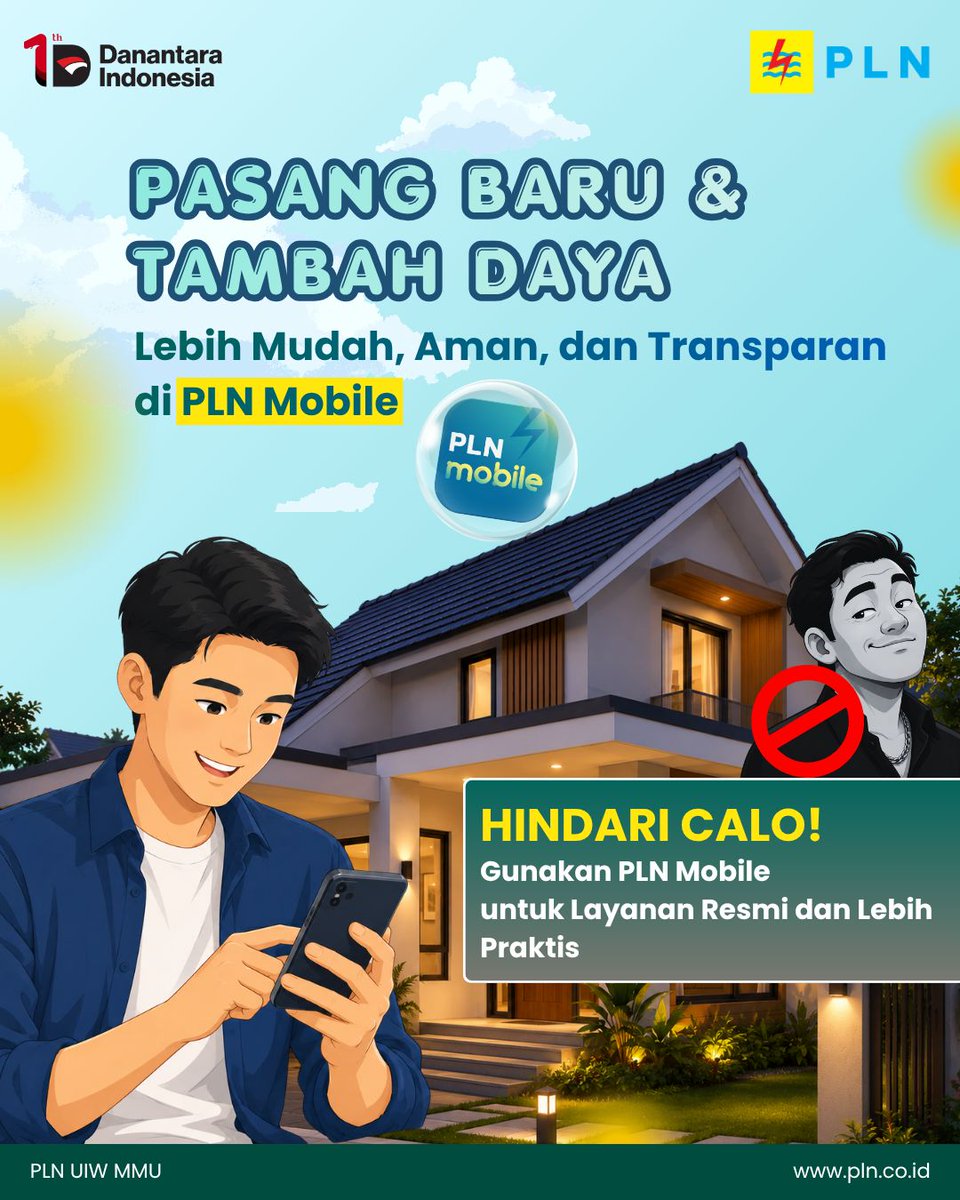 pln_upk's tweet photo. Basudara Electrizen,

Pasang baru dan tambah daya listrik kini lebih mudah, aman, dan transparan melalui PLN Mobile!

Tidak perlu repot dan hindari penggunaan calo. Semua proses layanan resmi bisa dilakukan langsung dalam satu aplikasi dengan lebih praktis, cepat, dan terpercaya https://t.co/hjDXlovBgp