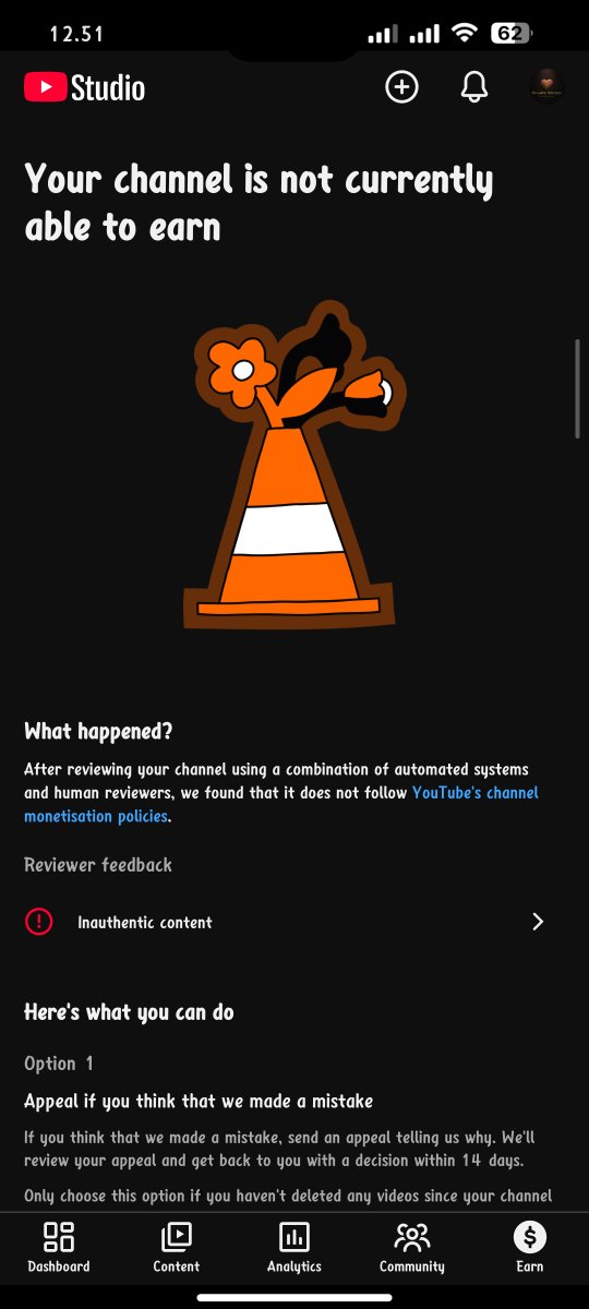 ebbieaden's tweet photo. @YouTube @TeamYouTube @YouTubeCreators
My channel Hearts_Untold has been demonetized for 3 months now for "inauthentic content". I honestly believe this is a mistake. I make original storytelling videos. I write every script myself, I handle the narration, and I edit everything. I only use AI for supporting B-roll visuals.
Despite this, YouTube is still running ads on my videos and making money from them while I get nothing. If my content is so bad and ineligible for monetization, why are you still profiting from it?
I have appealed multiple times but I keep getting no clear explanation of what exactly I did wrong. No one has given me a proper human review. This is unfair.
I am asking for transparency and a real manual review of my channel. Please look into this.