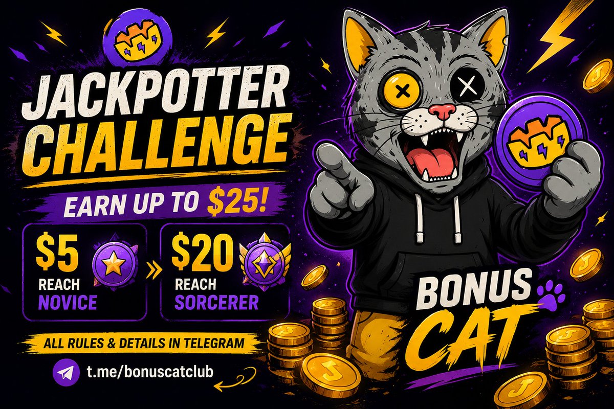 BonusCatClub's tweet photo. 🔥 Jackpotter Challenge is LIVE

Earn up to $25 by leveling up your Jackpotter account 🎰

💰 $5 — for reaching Novice level  
💰 $20 — for reaching Sorcerer level

⚡ Participation rules:
• Play through our referral link  
• Be subscribed to our Telegram channel  
• Send proof after reaching the required level  

All details and rules inside 👇  
💬 https://t.co/AXMTvzm3kS

#CryptoCasino #CasinoBonus #BonusCat #Jackpotter