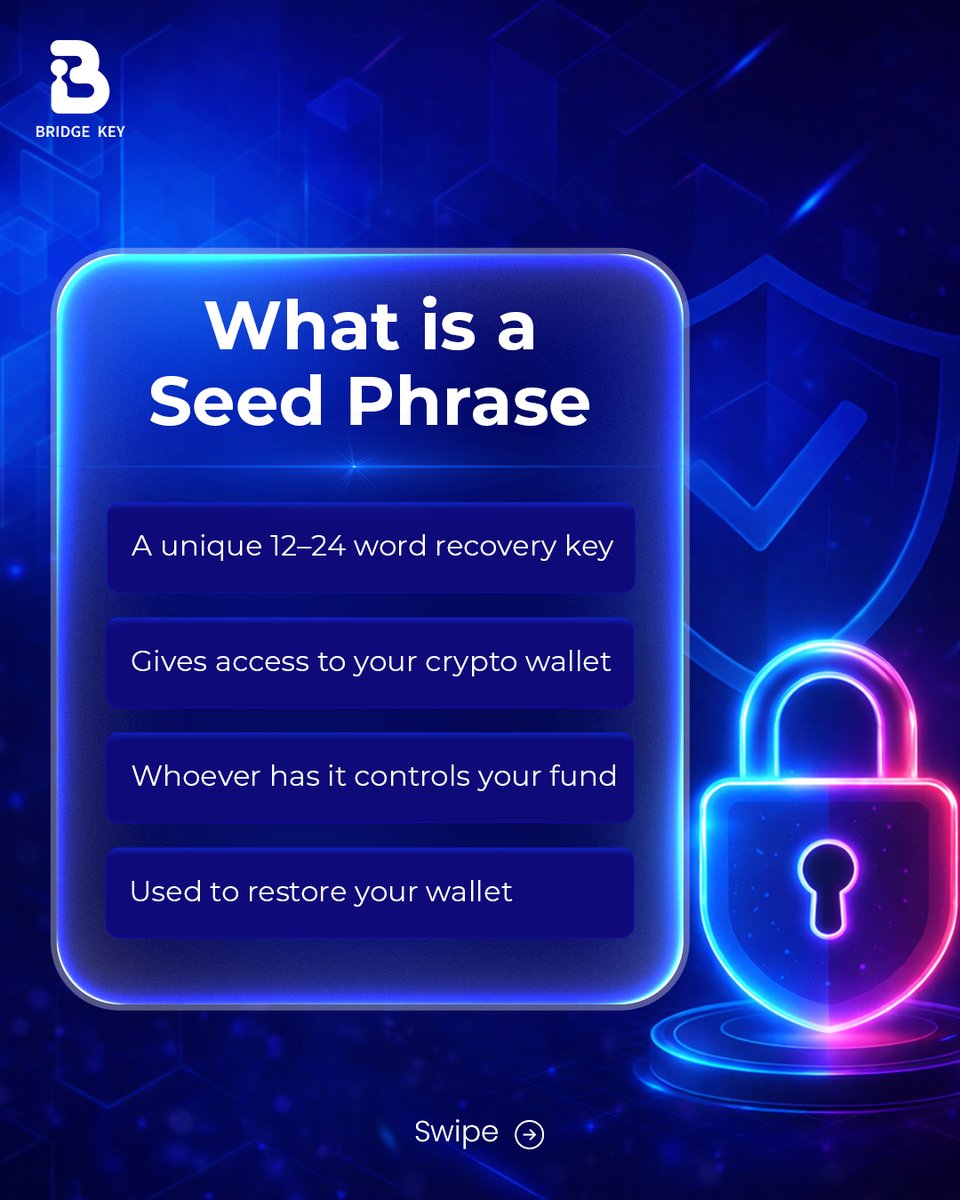 BridgekeyWallet's tweet photo. 🔐 Your Seed Phrase = Your Wallet Access

One mistake can put your digital assets at risk.
Here are the essential do's &amp; don'ts to keep your seed phrase secure. 🧵👇
#BridgeKey #Web3Security #CryptoSafety https://t.co/WC5jfVRD6q
