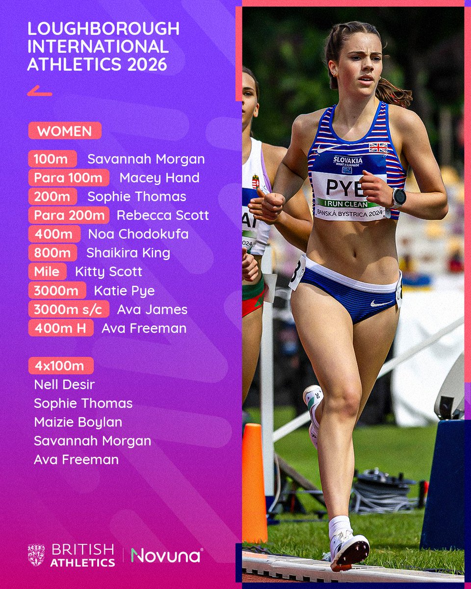 BritAthletics's tweet photo. The Novuna GB &amp; NI U20 Team and para team are locked in 🔒

Here's who will be competing at the Loughborough International Athletics event this Sunday 🙏

Read the full preview: https://t.co/2IRUSolujX

#NovunaGBNI https://t.co/T61hVoAiZ8