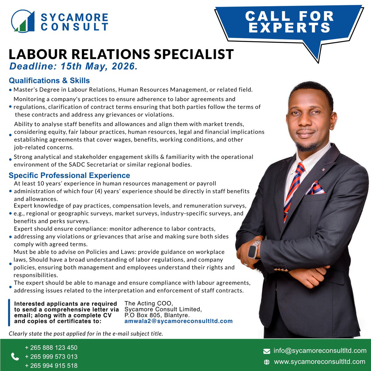 sycamoreltd265's tweet photo. 🚨 SYCAMORE CONSULT IS HIRING 🚨
We are hiring:
✔️ Labour Relations Specialist
✔️ Compensation Consultant/Remuneration Specialist
🗓️ Deadline: 15th May, 2026

#Jobs #HumanResources #LabourRelations #Remuneration #SycamoreConsult #ThinkTrainingThinkSycamore #CallForExperts https://t.co/PqL1zw6tLG
