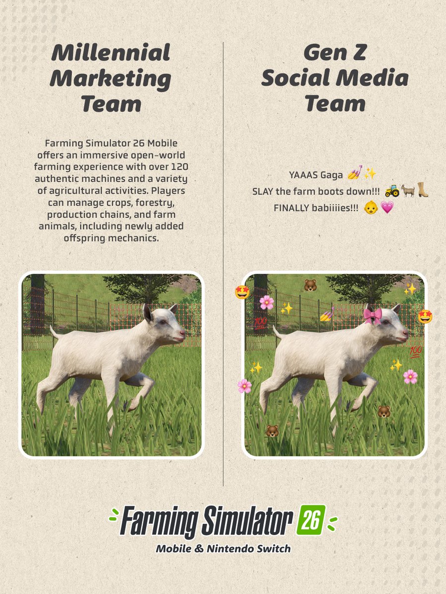 farmingsim's tweet photo. No matter which team you’re on. 🚜✨ FS26 is giving excitement &amp; cuteness over 9000!  #HypedForNextTuesday https://t.co/IrI80rNoIN