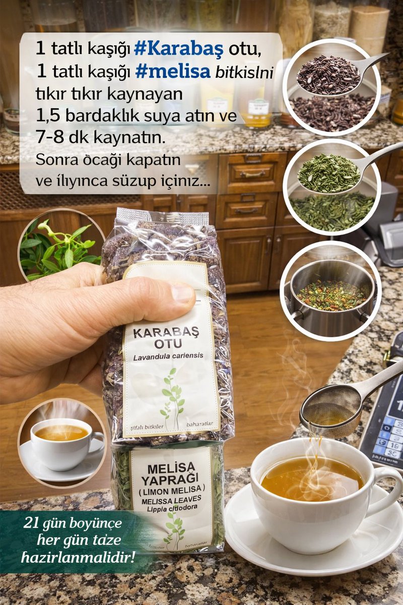 Hcmtt's tweet photo. #Prostat sorunu yaşayanlar veya yaşamak istemeyenler (koruyucu hekimlik olması için) akşam yemeğinden 2 saat sonra bu iki bitkinin çayını içebilir...✍️👌
1 tatlı kaşığı #karabaş otu,
1 tatlı kaşığı #melisa bitkisini tıkır tıkır kaynayan 1,5 bardaklık suya atın ve 7-8 dk kaynatın.
Sonra ocağı kapatın ve ılıyınca süzüp içiniz...
(21 gün boyunca her gün taze hazırlanmalı)