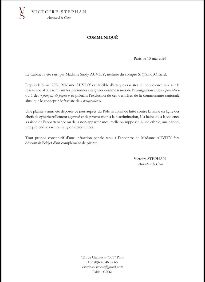 SindyOfficiel's tweet photo. Important : communiqué de mon avocate 😌 https://t.co/3ZNZLA1HqD