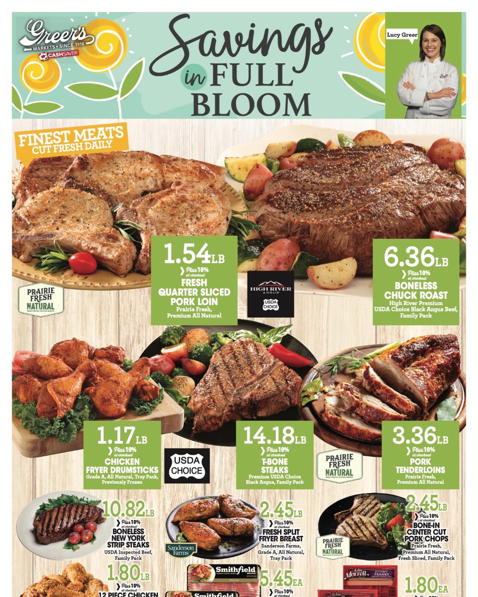 GreersMarket's tweet photo. 🌸🌼 Savings in Full Bloom at Greer’s! 🌼🌸

🥩 Boneless Chuck Roast – $6.36 lb.
🍖 Quarter Sliced Pork Loin – $1.54 lb.
🍗 Chicken Drumsticks – $1.17 lb.
🍑 California Peaches – $3.98 lb.
🫐 Blackberries – $2.78 ea.

📅 Prices good May 13 - 19
👉  https://t.co/lO740rSRBi https://t.co/nutCa43nw9