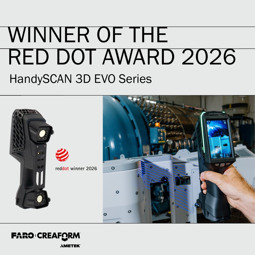 farocreaform's tweet photo. The EVO Series has won a Red Dot Award for Product Design, recognizing how design, function, and usability come together in a product built for real industrial use.  This recognition also marks the sixth Red Dot Award for the HandySCAN 3D lineup,.

📎https://t.co/PgSwvaX0W1 https://t.co/NuEuN5LnQu