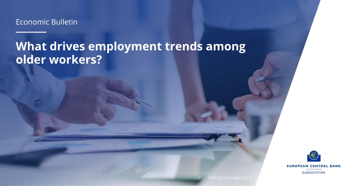 ecb's tweet photo. The silver workforce is having a golden impact: older workers have been a key driver of euro area employment growth in recent years, largely because they’re retiring later.

Looking ahead, retirement ages are set to rise further, our #EconomicBulletin finds https://t.co/6aLT0ymwUk