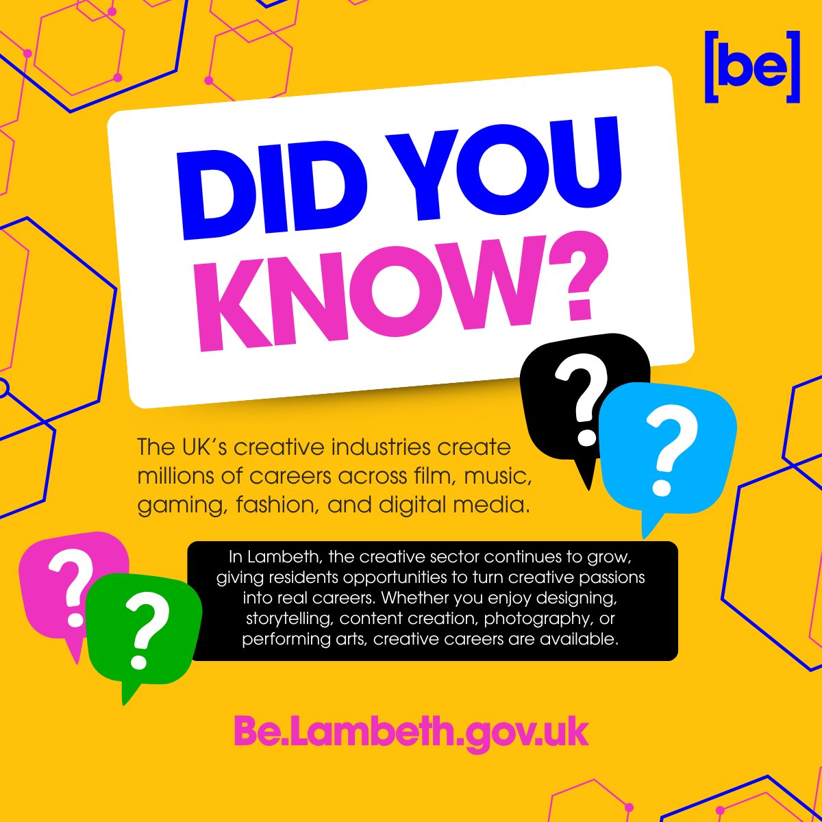 belambeth's tweet photo. Did you know? The UK’s creative industries support millions of careers across film, music, gaming, fashion, and digital media. 🎨

Ready to turn your creativity into a career? Explore opportunities on our job portal: https://t.co/ulCmN9pe4Z

#CreativeCareers #Lambeth #Jobs https://t.co/gCqfGtSjyr