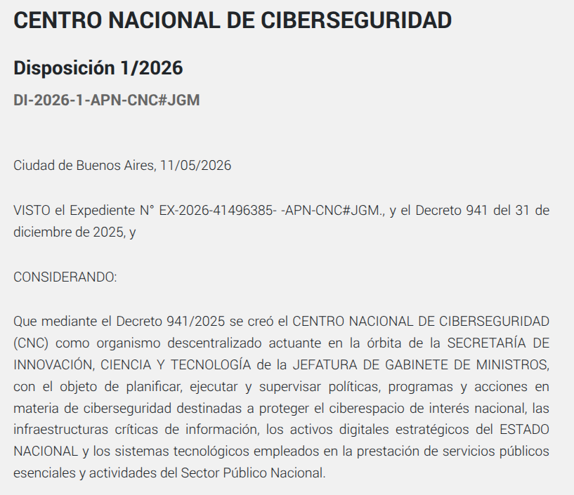 Marce_I_P's tweet photo. 🇦🇷Disposición 1 del Centro Nacional de Ciberseguridad.

ARTÍCULO 1° - Apruébase el Reglamento Técnico que establece los requisitos y características esenciales que deberá observar el Sector Público Nacional en la elaboración e implementación de las Politicas de Planes de Contingencias , Planes de Contingencia y Centros de Procesamiento de Datos Alternativos que como ANEXO I (IF-2026-43001297-APN-CNC#JGM) forma parte de la presente medida.
https://t.co/WpOKkgOlv6