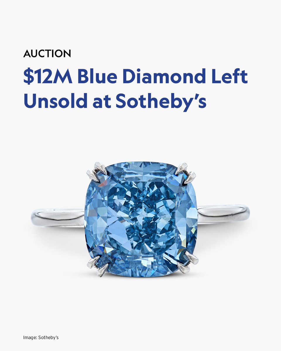 Rapaport's tweet photo. A blue-diamond ring that was set to bring in up to CHF 9.6 million ($12.3 million) at a Sotheby’s auction in Geneva failed to find a buyer.
https://t.co/XS8ywUeUrc https://t.co/JhD9b8KP1i