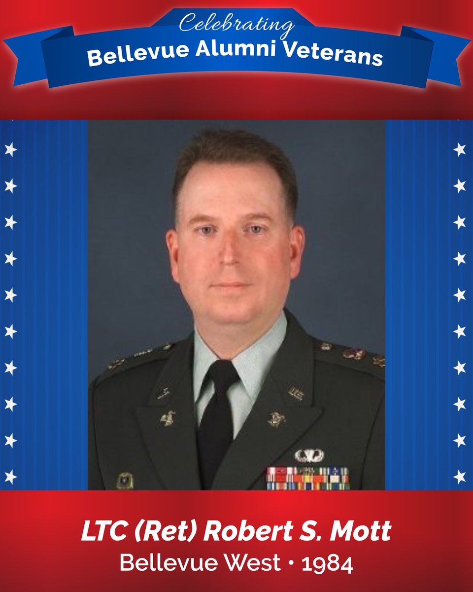 BPSAlumni1's tweet photo. 🇺🇸 Alumni Veterans Spotlight 🇺🇸

We’re proud to feature LTC (Ret) Robert S. Mott, Bellevue West Class of 1984, who dedicated 30 years of service across the U.S. Army, National Guard, and Army Reserve—including multiple deployments during Operation Iraqi Freedom.

He reflects on h https://t.co/alNmV0PjrX