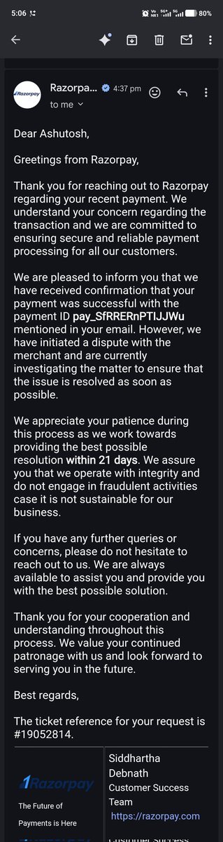 AshutoshDhakane's tweet photo. UPDATE: @RazorpayCare has officially confirmed that my payment reached @kwabey_official  successfully and has now initiated a formal dispute (Ticket #19052814) to investigate. No more excuses for the 'Wallet Trap!

@inidhikhare @jagograhakjago
@PiyushGoyal

#Kwabey #Ludhiana https://t.co/bVZIazqlAm