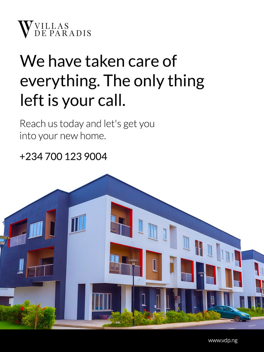 VillasDeP's tweet photo. We have deliberately removed every barrier so more people can own quality homes without the stress.
 
Swipe to see how.
 
#AbujaRealEstate #VillasDeParadis #AffordableHomesInAbuja #HomeOwnershipInAbuja https://t.co/lpOYqffSeo