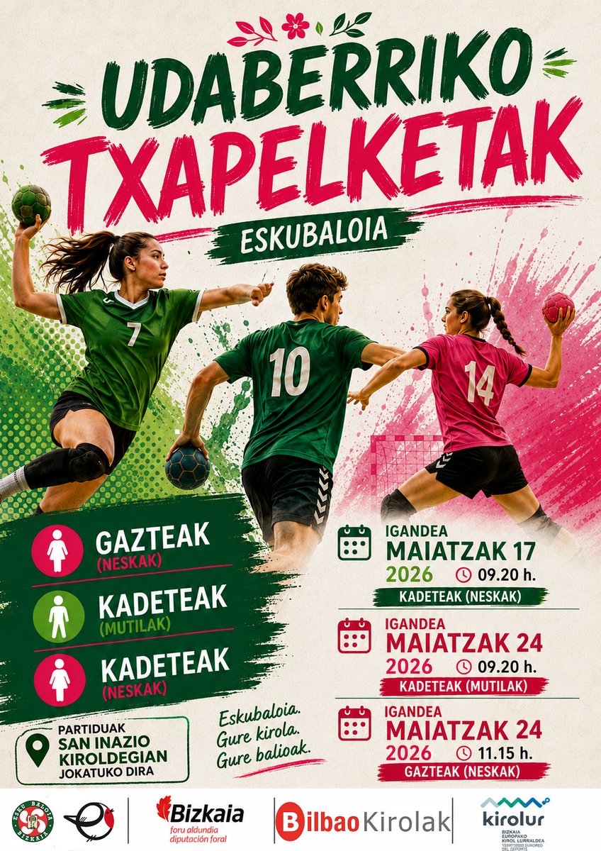 fvbm's tweet photo. 📢UDABERRIKO TXAPELKETAK
📆2026/05/17
⏰ 09.20
@CbmZuazo @KukuEskubaloi 
📆2026/05/24
⏰ 09.20
@bmcorazonistas @CBBarakaldo 
⏰11.15
@KukuEskubaloi @errotabarri1 
#KIROLUR #EskubaloiaEuskaraz https://t.co/Zt7rTMZtXl