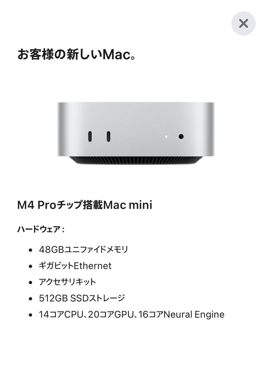 売ります】 Mac Mini M4 Pro A3239 CPU 14Core GPU 20Core メモリ48GB