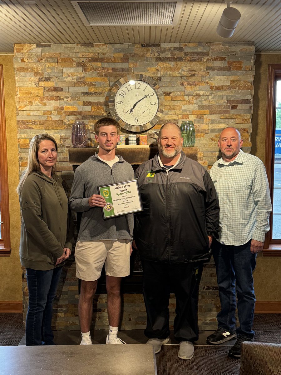 Coach18NHS's tweet photo. Crystals Valley Exchnage Club Athlete of the Month Breakfast this morning.   Proud to give this award to senior Kaden Miller! Kaden will be attending Ferris State for Golf Management in the fall. 
@indianahsgolf @nridgeathletics https://t.co/8Sq93laPeC