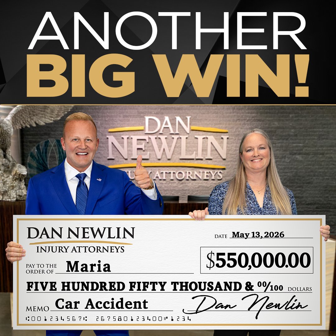 NewlinLaw's tweet photo. Another Big Win of $550,000 for Maria! Winning Big every single day for Accident Victims. Billions Won for our Clients has been a great honor. In a Wreck and Need a Check? Call (407) 888-8000 or Click https://t.co/AKv1T9sR6c and let's get started! https://t.co/NnRzwesmDM