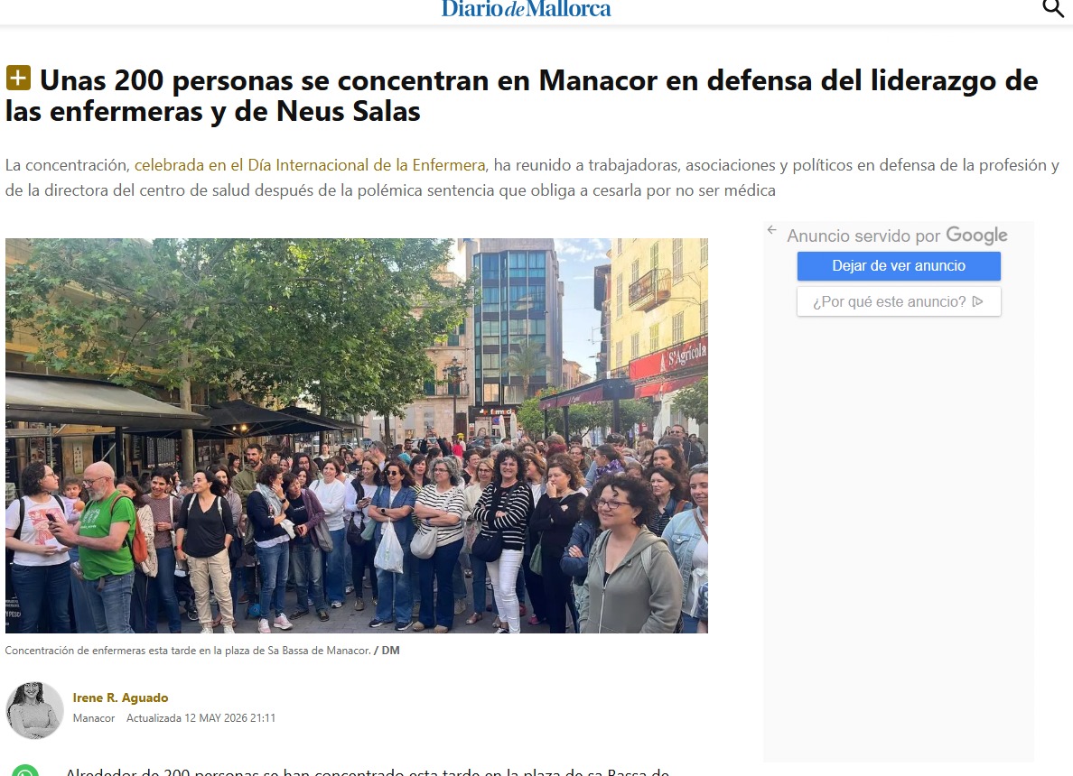 INForcaBaleares's tweet photo. Ayer, las enfermeras mostramos apoyo total a Neus, directora del centro de salud de Sa Torre, ante una decisión que supone un nuevo ataque al liderazgo y la capacidad de gestión de las enfermeras. https://t.co/mjw13x9QwE