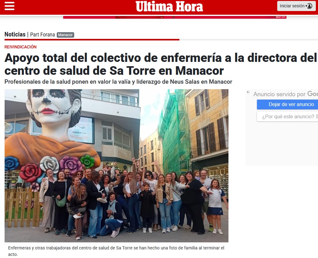 INForcaBaleares's tweet photo. Ayer, las enfermeras mostramos apoyo total a Neus, directora del centro de salud de Sa Torre, ante una decisión que supone un nuevo ataque al liderazgo y la capacidad de gestión de las enfermeras. https://t.co/mjw13x9QwE