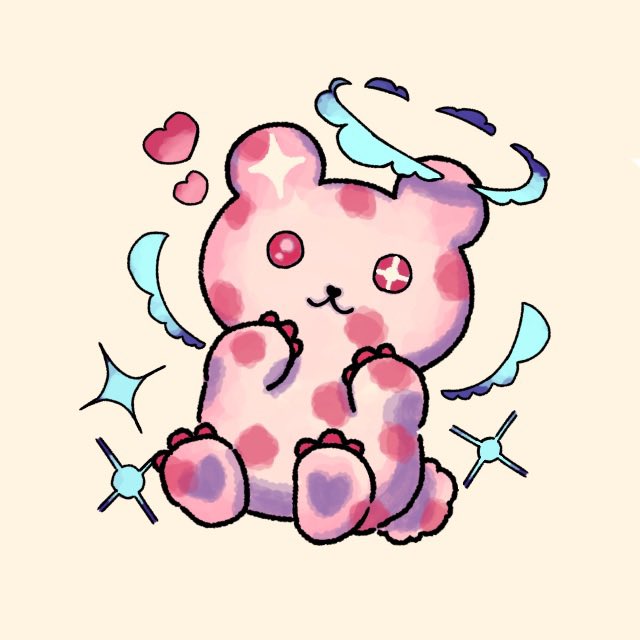 天使くまちゃん(ピンク)☆お月様 前に描いた天使くまちゃん #イラスト