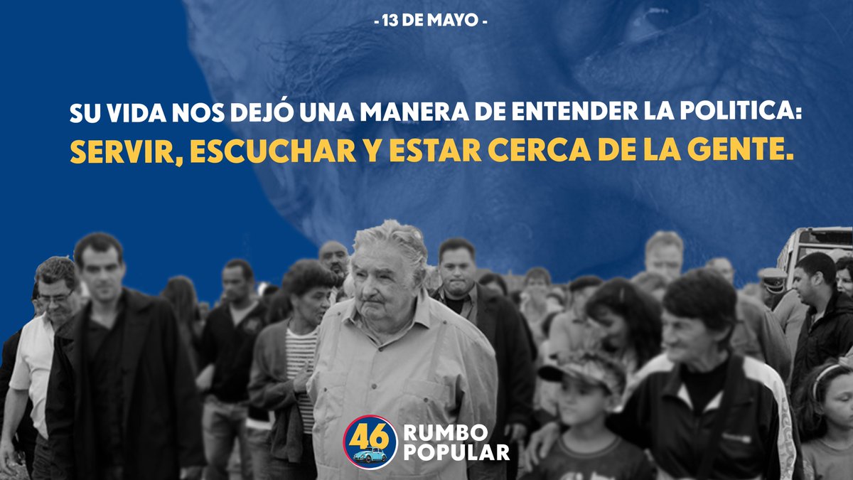 RumboPopular46's tweet photo. A un año sin Pepe Mujica, lo recordamos desde el lugar que él siempre encarnó: la política como compromiso ético, la militancia como motor de vida y la izquierda como fuerza de cambio. 

Su legado está en nuestra lucha diaria por un país más justo. https://t.co/RmD7tbU0RG