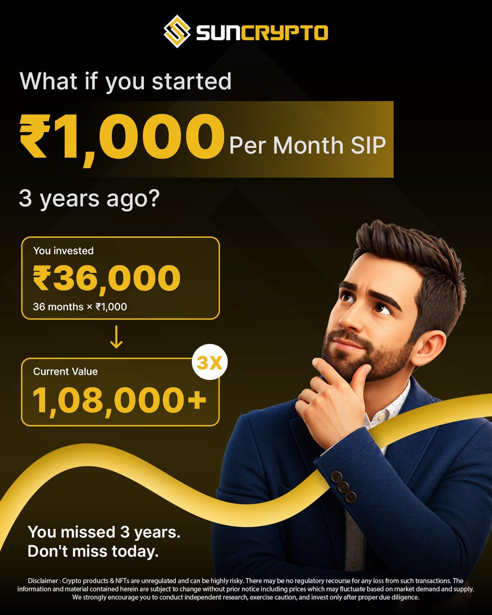 suncryptoin's tweet photo. What feels small today could become something big tomorrow π
Donβt wait for the perfect time.
Start your Crypto SIP with SunCrypto π
https://t.co/LkALtmHM1Y
#SunCrypto #CryptoSIP #CryptoInvesting #SIP #Bitcoin https://t.co/VWAI8jopcs