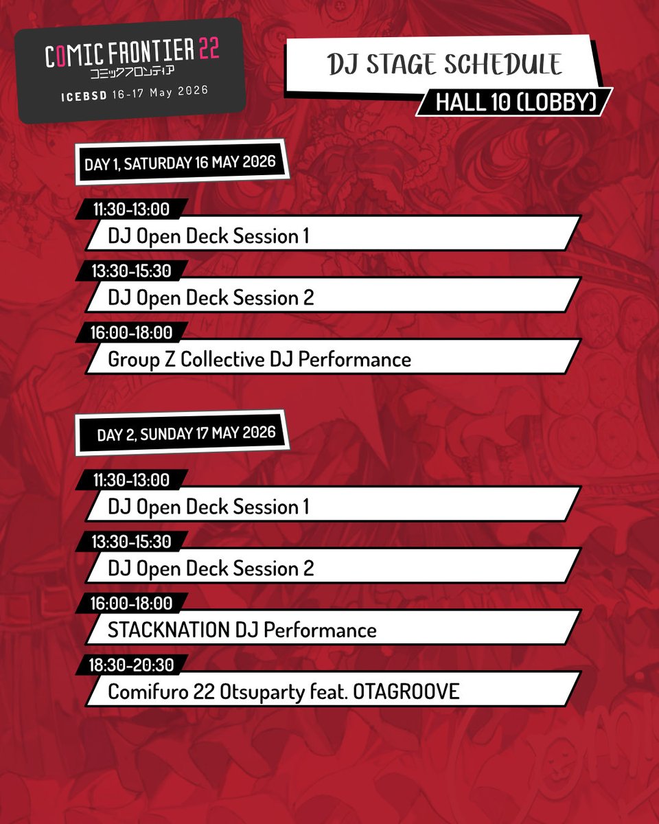 comifuro's tweet photo. ⏰Check out our content schedule for #Comifuro22 for our Main Stage, Activity Stage and DJ Stage!

🎟️Haven‘t got your ticket yet? Grab them now at Ticket2U! https://t.co/4fYTmzZKht