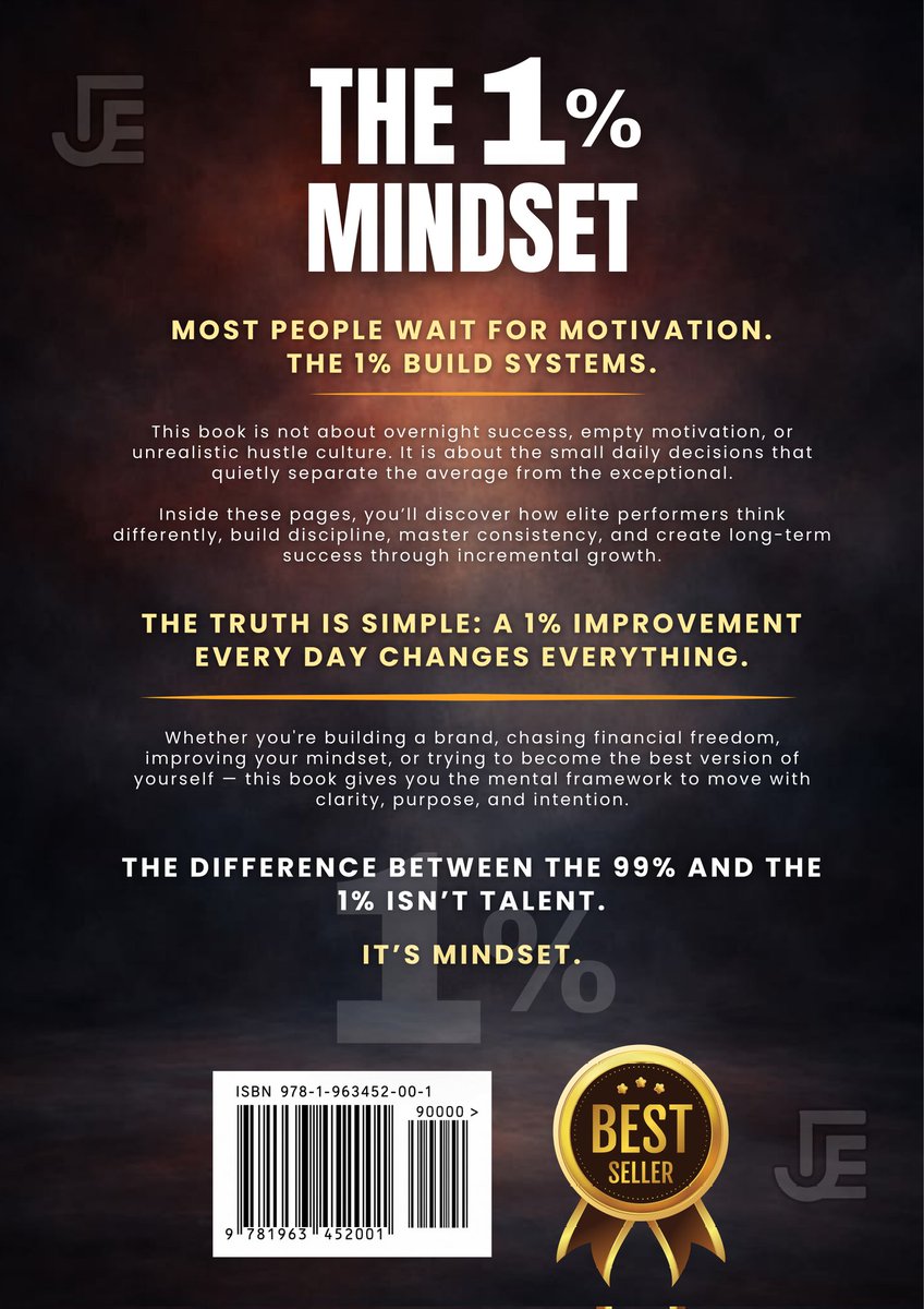 Jorachi_Empire's tweet photo. EBOOK COVER

TITLE:
THE 1% MINDSET

GENRE:
Self-development / success psychology

THE 1% MINDSET explores discipline, focus, consistency, and the psychology behind top performers.

#EbookCoverDesign #CreativeBusiness #DigitalMarketing #fyp #BeYOUniqueByJorachiEmpire https://t.co/kGOJGazqph