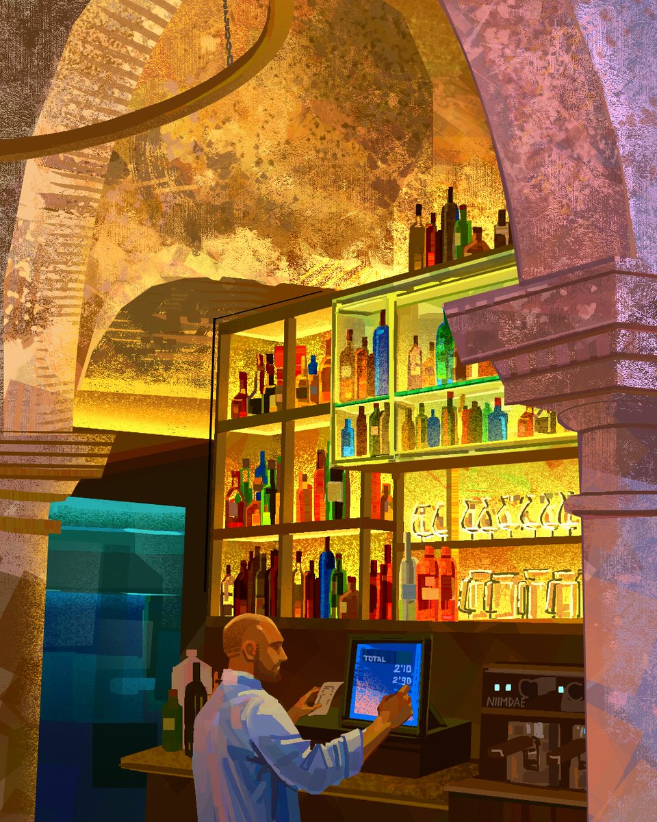 niimdae's tweet photo. Day 21 #pleinairpril 🍷 #visdev #backgroundart #pleinairpril2026

This time from a pic I took in Cerveceria giralda , a bar from my city. Loved the atmosphere of this place! https://t.co/KDNY23wbC2