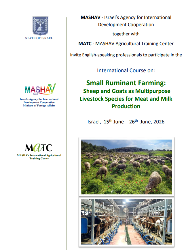 IsraelinCI's tweet photo. OPPORTUNITÉ DE FORMATION EN ISRAËL  

@MASHAVisrael  organise une formation internationale sur l’élevage de petits ruminants : Ovins et caprins comme espèces polyvalentes et la production de viande et de lait.
Du 15 au 26 juin 2026, des bourses limitées sont disponibles (formation, hébergement et assurance inclus).

Date limite de candidature : 18 Mai 2026
Candidature : https://t.co/aSZka4yOAZ 
 
Code de formation : 7273

N.B cette formation se fera en anglais