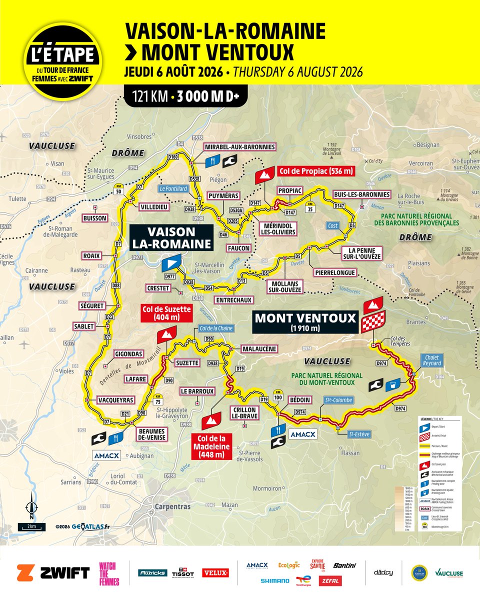 LEtapeFemmes's tweet photo. Découvre le parcours qui t’attends le 6 août prochain sur #LEtapeFemmes avec Zwift !  🔥
Vaison-la-Romaine, Col de Propiac, Col de Suzette, l'ascension du Mont Ventoux, une belle journée en perspective ! https://t.co/eIH0h4xFBJ