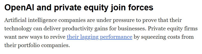 Financialization on steroids. The caveat being, AI is more likely to be a value redistributor across the economy than a universal value creator at the firm level. The winners will be companies that use AI to do something structurally different, not just cheaper. For everyone
