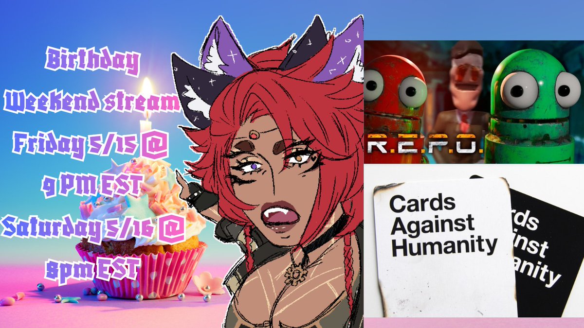 PandessaVT's tweet photo. BIRTHDAY STREAM!!
REPO 5/15 @ 9PM EST & CAH 5/16 AT 8 PM EST! https://t.co/arCRs9LiWp