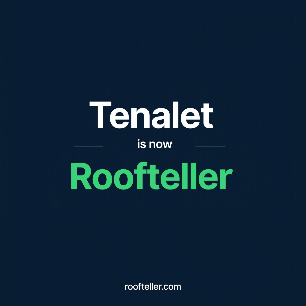 rooftellr's tweet photo. Tenalet is now Roofteller.

We are rebranding for clarity, and hear how we see it:

𝐑𝐨𝐨𝐟 means properties. 𝐓𝐞𝐥𝐥𝐞𝐫 means banking.
Together, modern banking for every property.

Same vision, new name. https://t.co/XRnWYnslR7