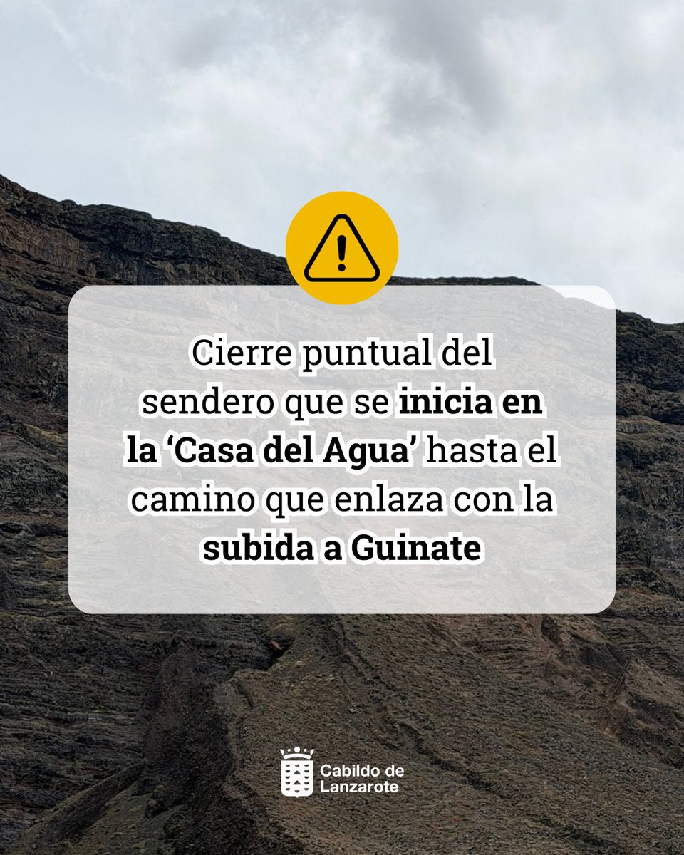 CabildoLZ's tweet photo. ‼️ Restringimos puntualmente el sendero que se inicia en la ‘Casa del Agua’ y que transcurre a medio risco hasta el camino que enlaza con la subida a Guinate, tras el derrumbe producido en la ladera del Risco de Famara. https://t.co/g9fw6z6UZm