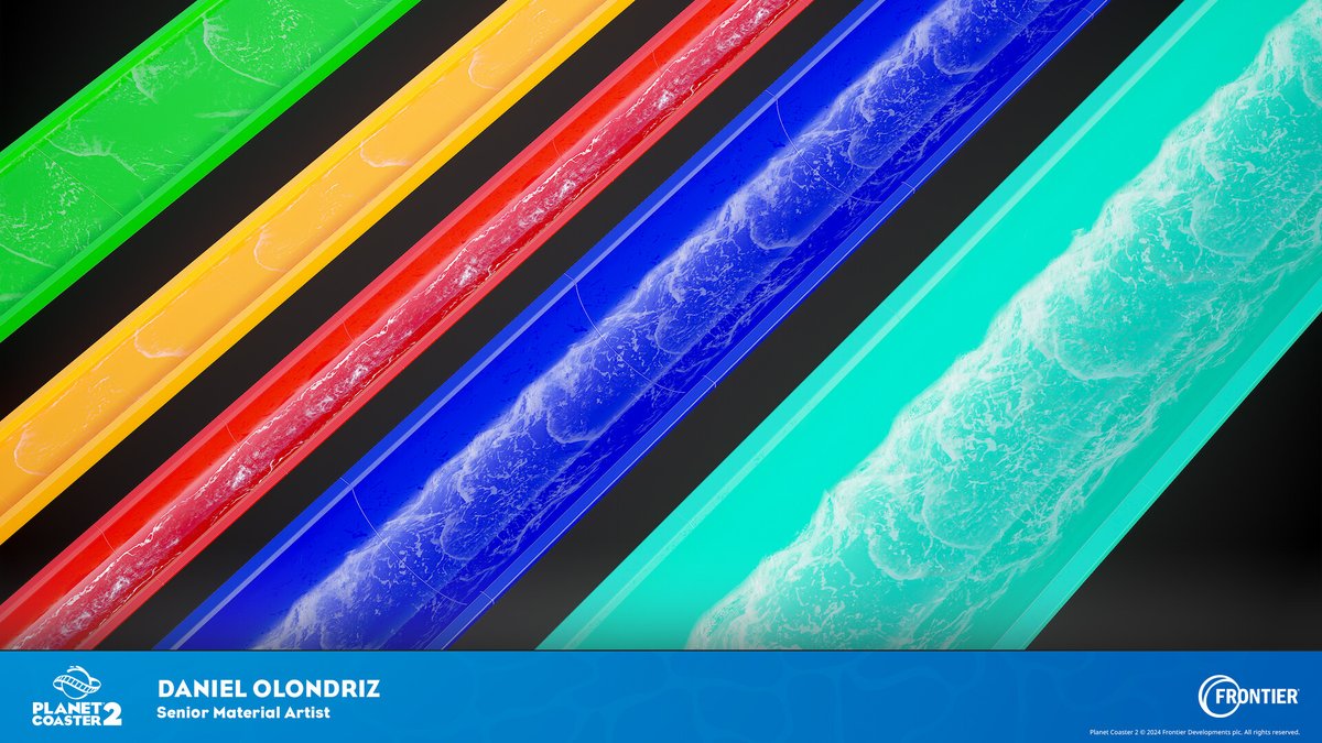 TheDriXx's tweet photo. I am happy to finally be able to share some of the material work I did for #PlanetCoaster2! Ensuring the flumes looked visually strong was a particular challenge I took on! https://t.co/PJIWDySuN8