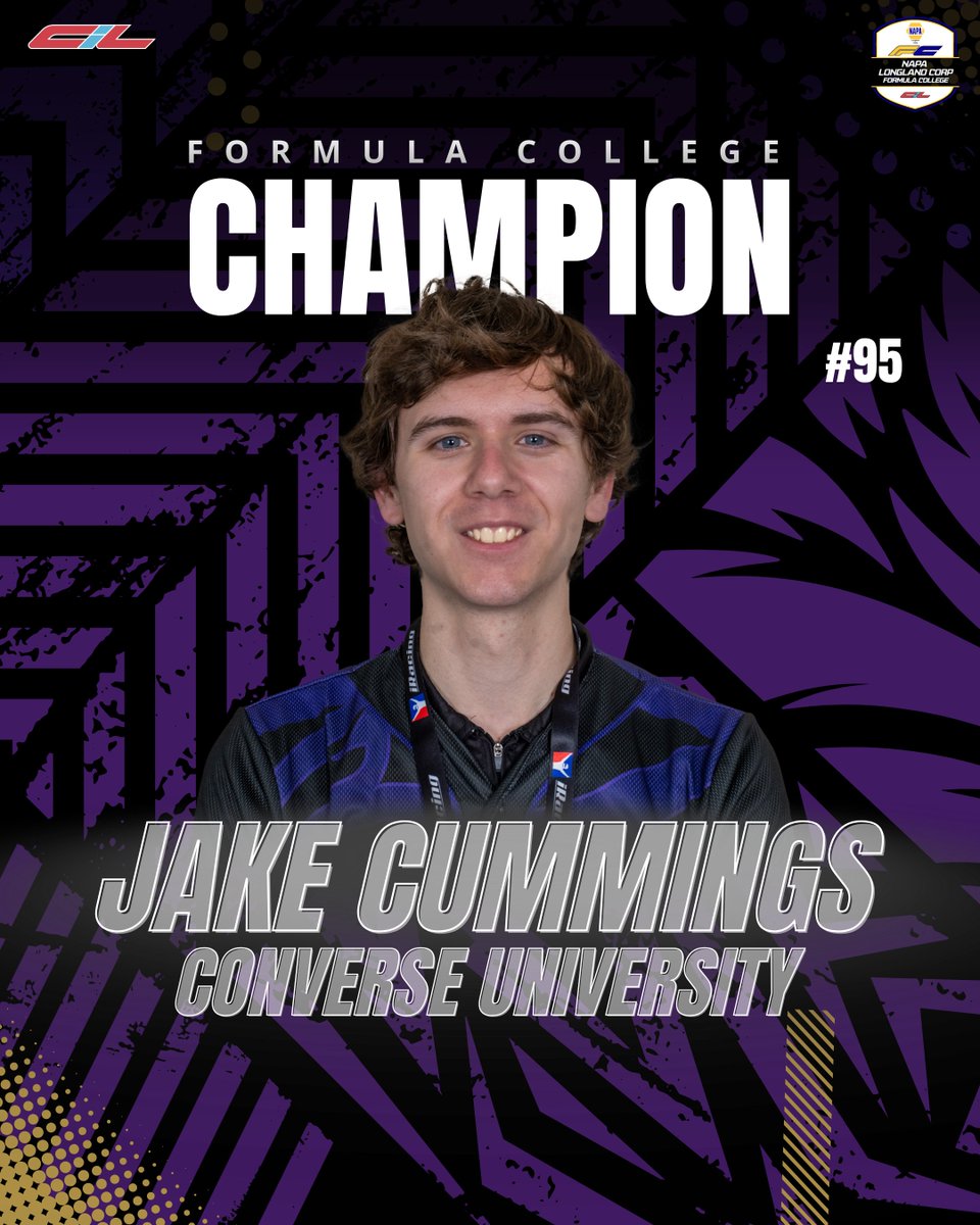 CollegeiRacing's tweet photo. The battle in NAPA Longland Corp Formula College was one of the closest of the season, and the final podium reflects just how competitive it was. Jake Cummings of Converse University claims the top spot with 463 points, narrowly ahead of Wyatt Burton of Trine University with 461, while Nathaniel Fryman of Ball State University finishes third with 371. A huge congratulations to these drivers for an outstanding season in one of CiL’s toughest divisions.
