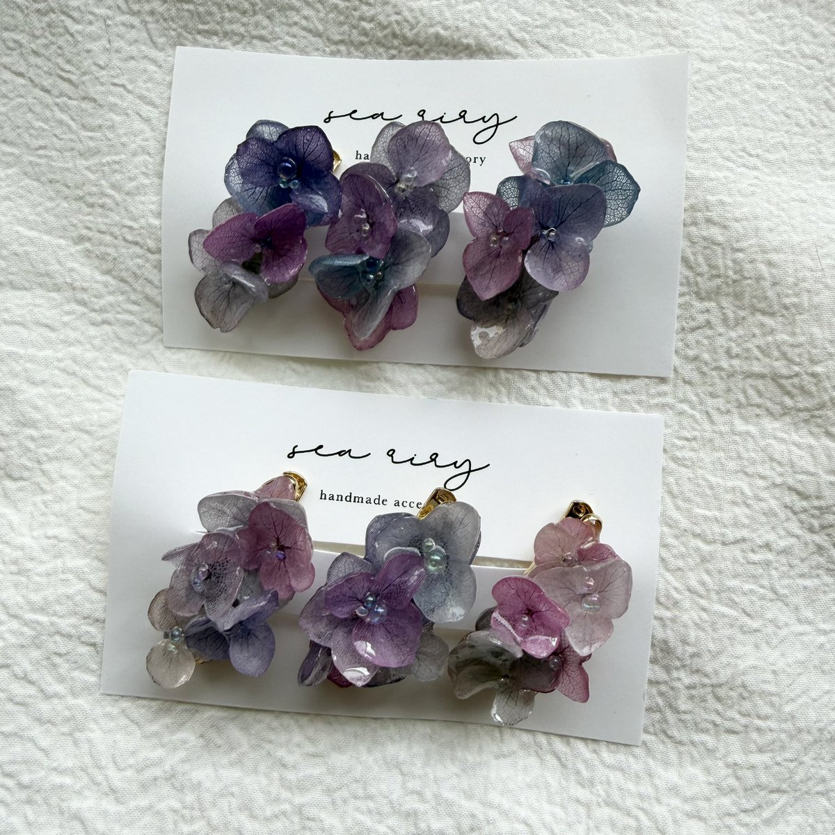 マーメイドカラーの紫陽花ミニヘアクリップ 𓈒𓋜 . . 限定セットです