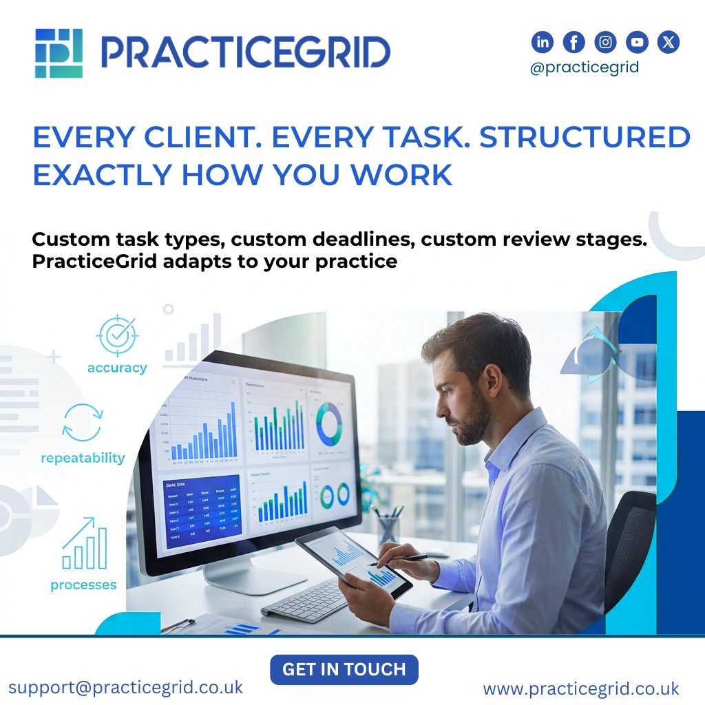 PracticeGridUK's tweet photo. Custom workflows. Custom deadlines. Custom review stages.
PracticeGrid helps accounting firms build accurate, repeatable processes tailored to the way they work.
Book a Meeting
https://t.co/Q6A0Zj3kft
🚀 Start your free trial today: https://t.co/LXtwR5yqFh https://t.co/SDNKOttshM