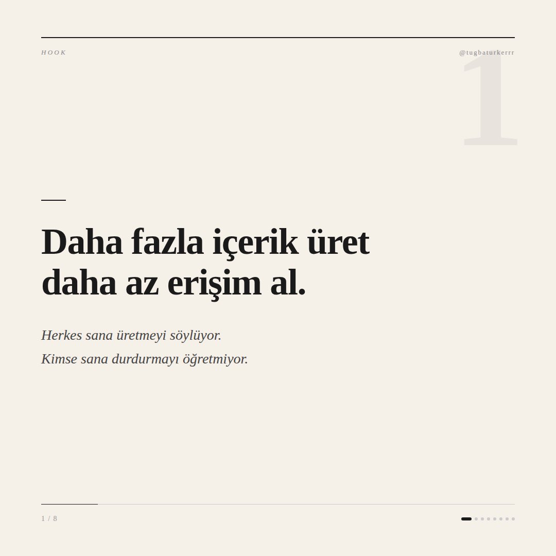 glowhigh_'s tweet photo. Daha fazla ürettikçe daha az erişim alıyorsan — dur.
Sorun sen değilsin. Sorun ilk 3 kelimen.
Hook yanlışsa kimse devam etmiyor. Tasarım güzel olabilir, içerik değerli olabilir. Hiç fark etmiyor. Beyin ilk cümlede karar veriyor. Geç ya da git.
Bunu anladığım gün içerik üretmek tamamen farklı bir şey oldu.
Yorumlara PDF yaz. Nasıl yaptığımı gönderiyorum.
Claude #claude #yapayzeka #ai