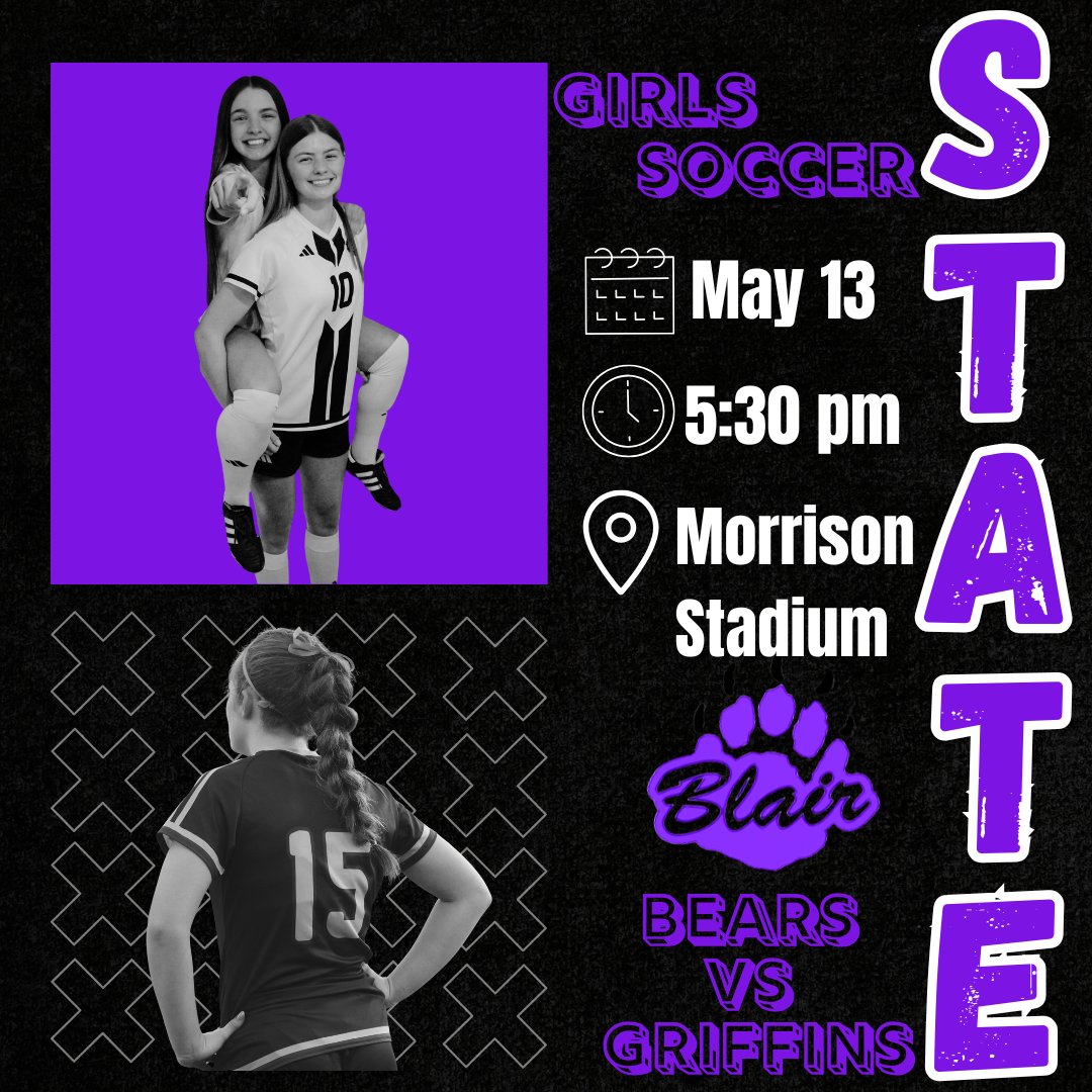 BHSBlair's tweet photo. Who's ready for State Girls Soccer?! Head down to Morrison to cheer on the Lady Bears as they take on Gretna East at 5:30. Their sendoff is at 3:00 today. We'll see you there. GO BEARS! #BeBlair https://t.co/SRGhBOZmaO