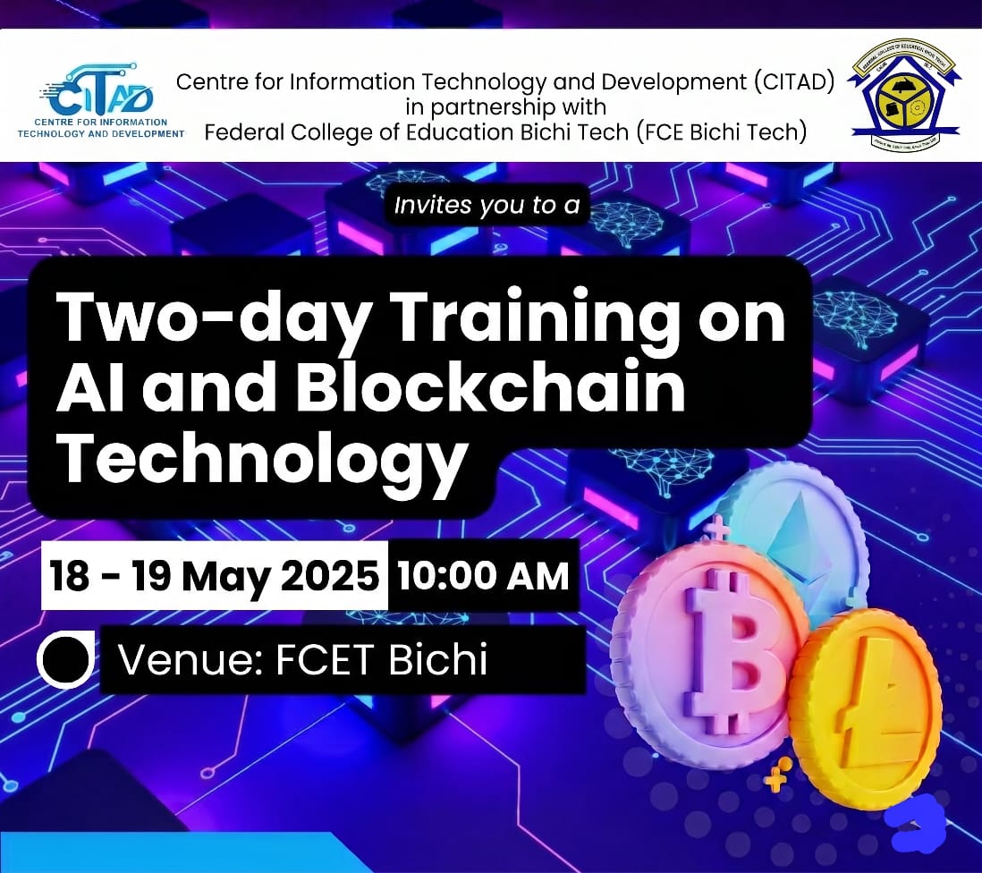 CitadRadio's tweet photo. As it continues to build the capacity of higher institutions on AI &amp; Blockchain Technology, @ICTAdvocates will on the 18 &amp; 19, May train 30 staff of Federal College of Education, Bichi on AI &amp; Blockchain Technology. This is part of its efforts on building communities capacity https://t.co/2AkheslSH5