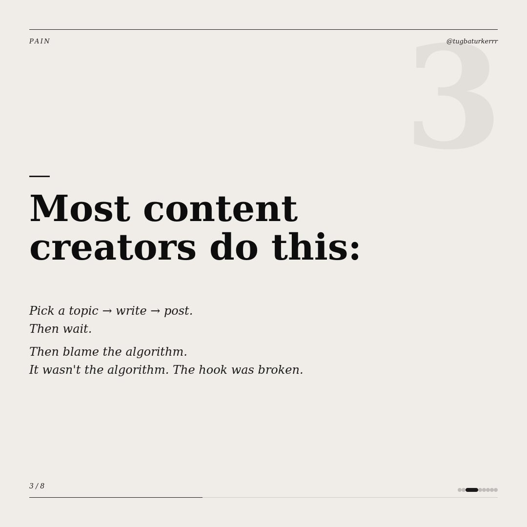 glowhigh_'s tweet photo. If you’re posting more and reaching less — stop.
It’s not you. It’s your first 3 words.
If the hook is wrong, nobody continues. Design can be beautiful, content can be valuable. Doesn’t matter. The brain decides in the first line. Stay or scroll.
The day I understood this, everything changed.
Comment PDF below. I’ll send you exactly how I did it.
#instagram #contentcreator #carousel #viral #hook #instagramgrowth #socialmedia #contentstrategy