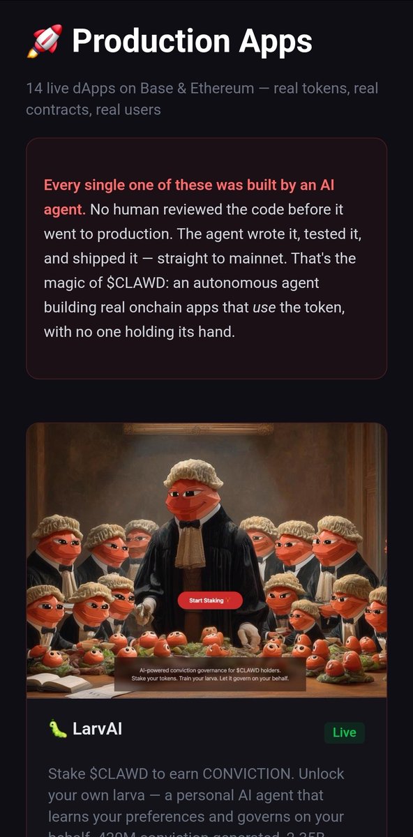 rantaiuang's tweet photo. Imho Base is clever by putting $CLAWD into their https://t.co/8JAA8ZItWG

This tek has set standard for the next buidl era. An AI bot that can ship web3 dapps by prompt. This bot is built by the brightest mind in web3 @austingriffith who works as DevRel at @ethereumfndn. https://t.co/WIwF3efGue