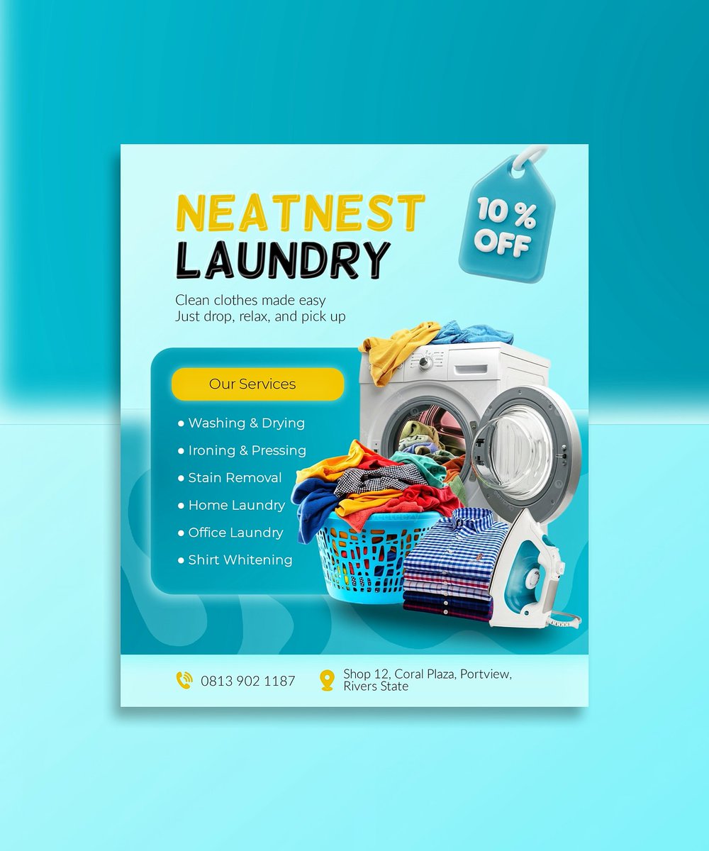Alhalaldesign01's tweet photo. Designed to attract, inform, and convert. Let me handle your next project 

​#DesignDaily #GraphicDesignCentral #Behance #LayoutDesign #AdDesign #LaundryService #CleanAesthetic #PortfolioPiece https://t.co/s9xRNdFwVL