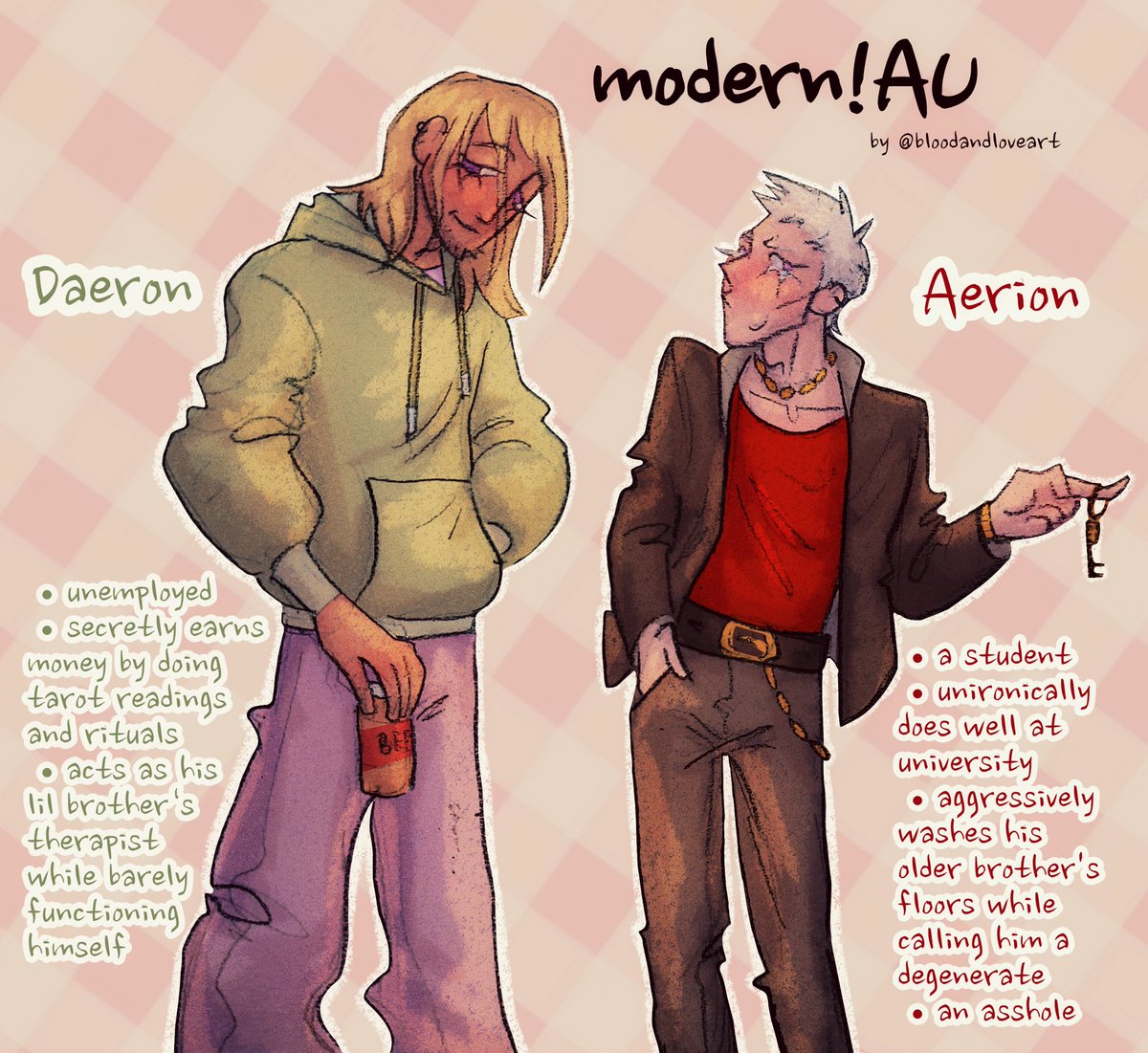 bloodandloveart's tweet photo. modern!AU where daeron is 23 aerion is 20 and they are brothers as well as best friends. daeron rents an apartment on his own and aerion aka the pride of the family is always chilling at his place #akotsk #AU #modernAU #daerontargaryen #aeriontargaryen https://t.co/2zNSDgI7ie